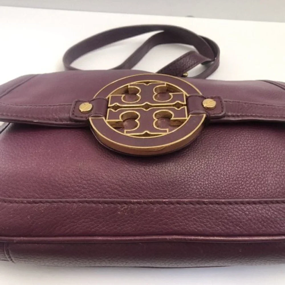Tory Burch  Handbag Crossbody  Leather plum Burgandy Purse Shoulderbag fully lin